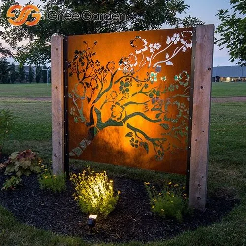 Corten Steel Metal Wall Tree Tree Art Garden Panel