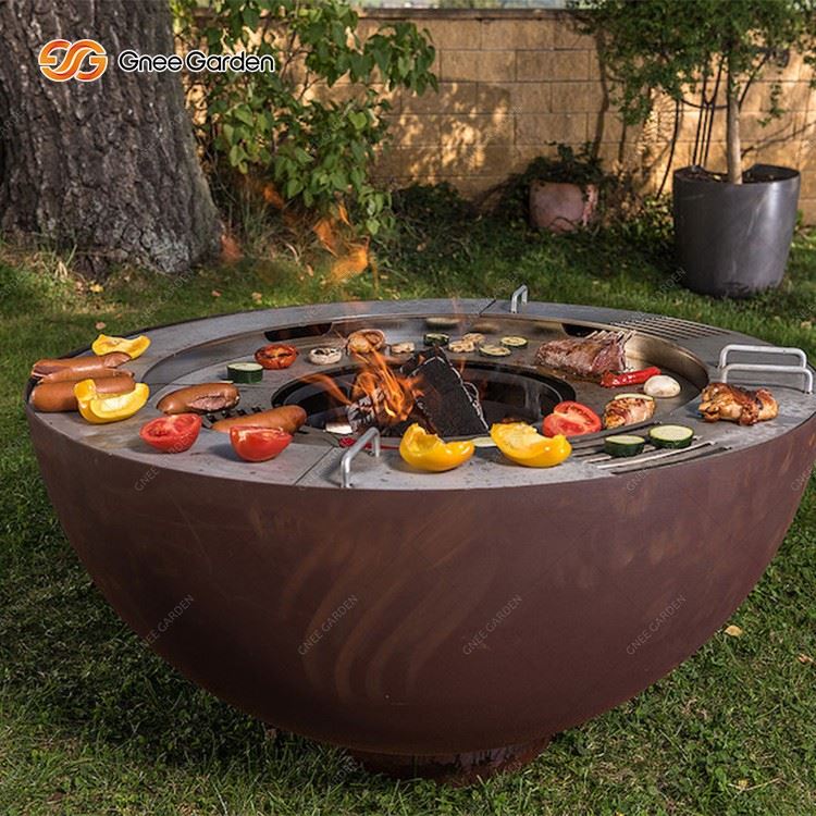 Corten Steel Outdoor Hemisphere Charcoal Barbecue  Grill