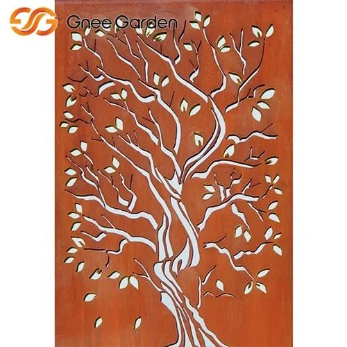 Corten Steel Tree Branch Motif Outdoor Landscape Screen